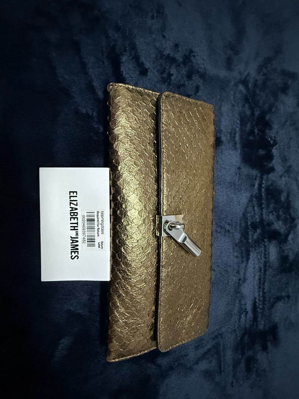 Elizabeth and James Gold Textured Leather Flap Clutch